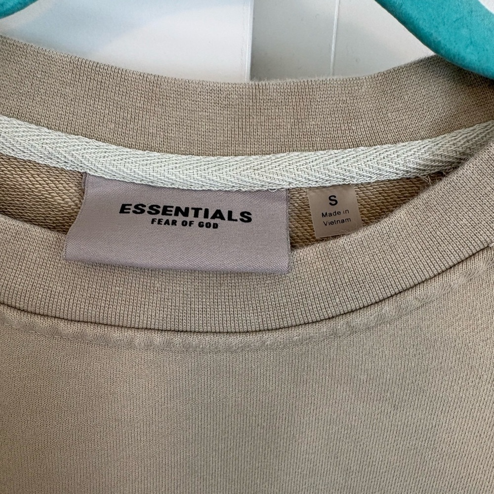 FOG fear of god Essentials crew neck sweatshirt khaki olive color size small - Picture 2 of 7